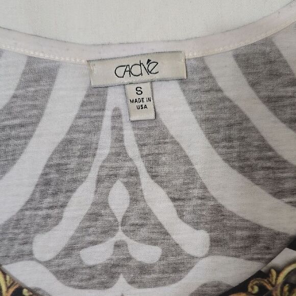 Cache Embellished Black and White Cap Sleeve Blouse S - Picture 2 of 7